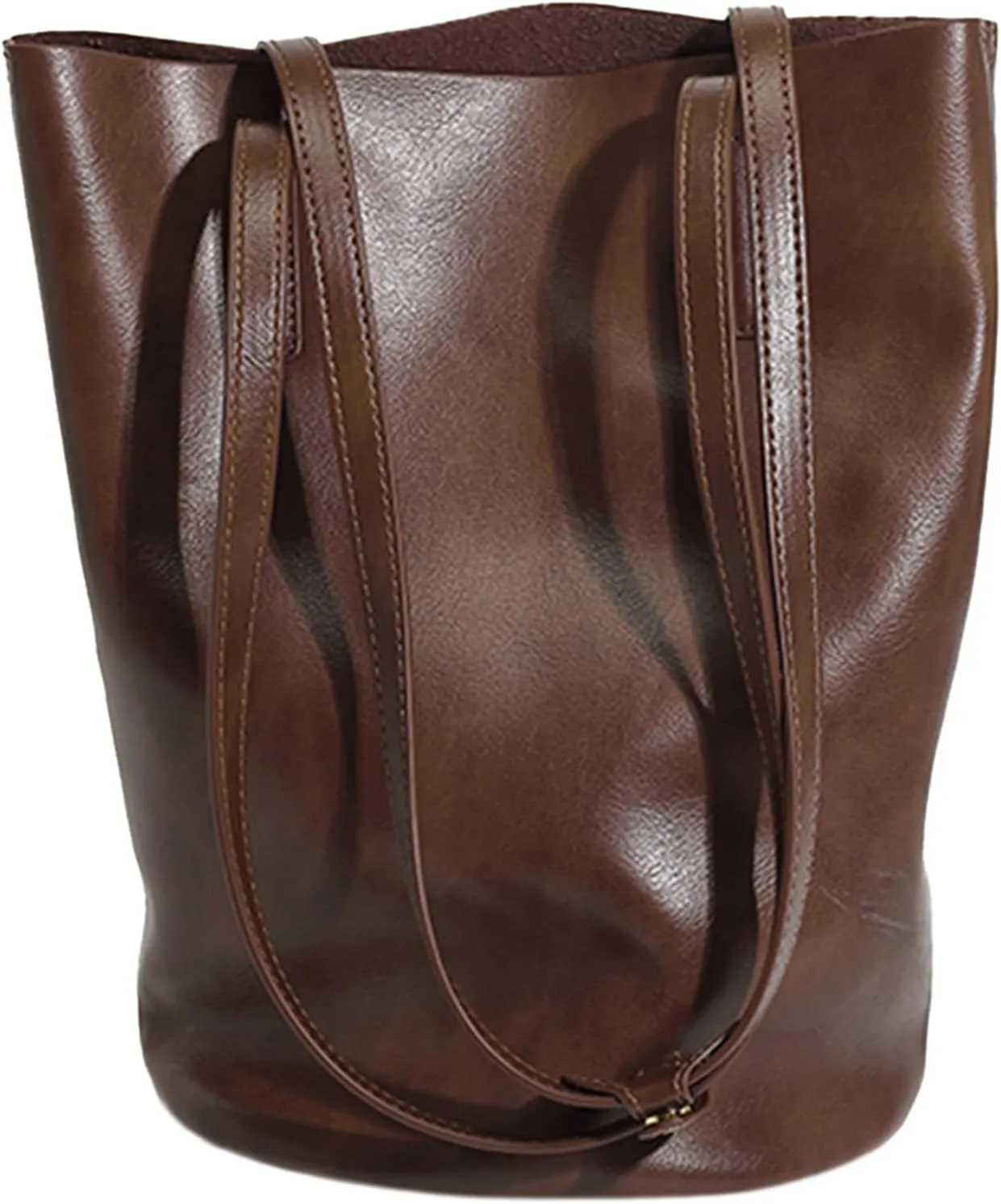 Women's Vintage Bucket Bag Vegen Leather Shoulder Bag Fashion Designer Handbag Hobo Tote Purse