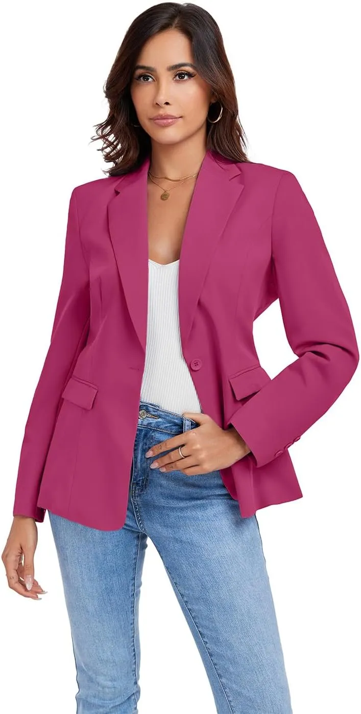 Women's Work Office Blazer One Button Notched Lapel Business Tuxedo Blazer Casual Blazer Jackets Suit Petite