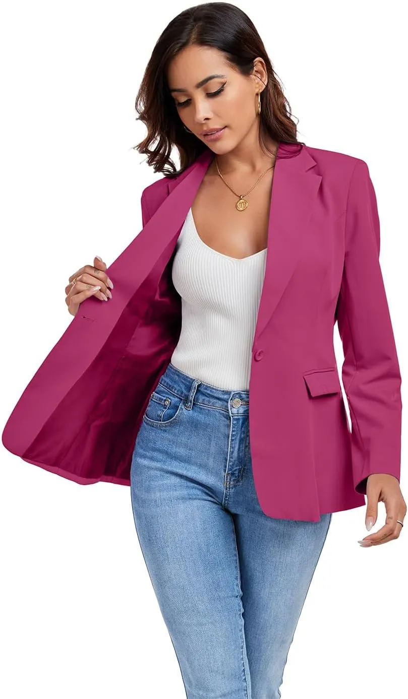Women's Work Office Blazer One Button Notched Lapel Business Tuxedo Blazer Casual Blazer Jackets Suit Petite