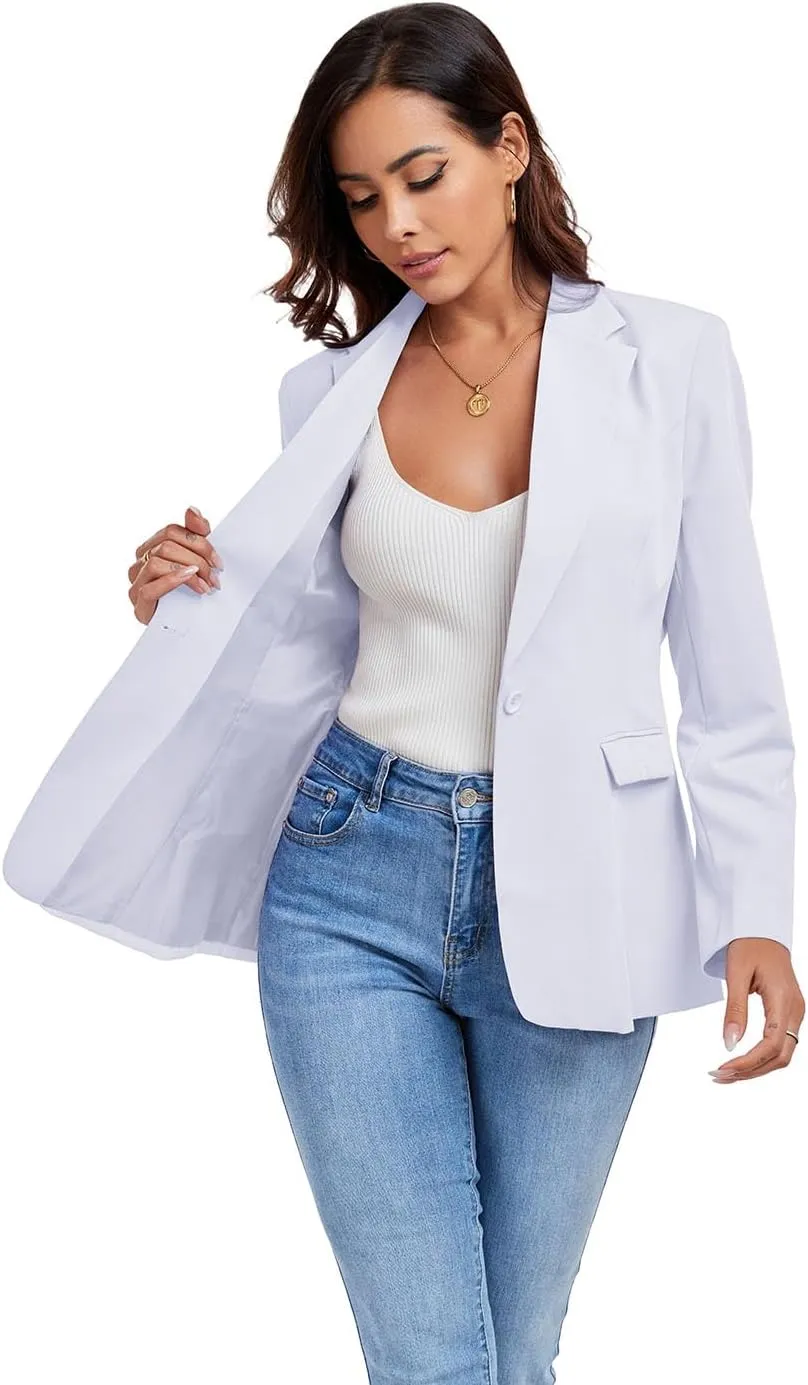 Women's Work Office Blazer One Button Notched Lapel Business Tuxedo Blazer Casual Blazer Jackets Suit Petite