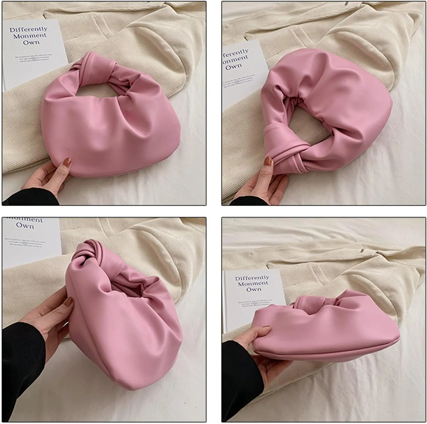 Women's Wrinkled Leather Cloud Shape Knotted Handbag Fashion Y2K Dumpling Underarm Hobo Clutch Purse for Party Shopping (Grey)
