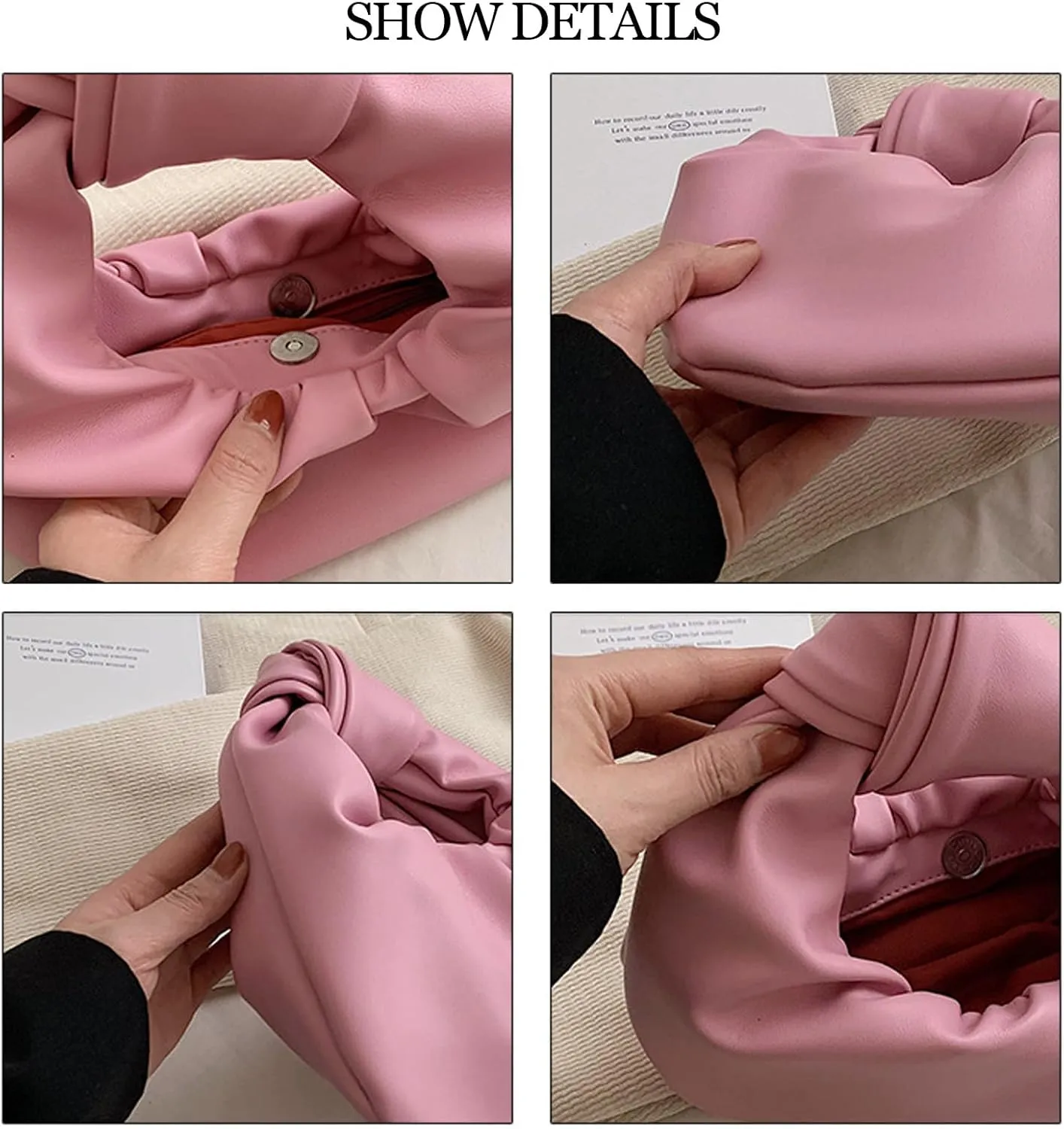 Women's Wrinkled Leather Cloud Shape Knotted Handbag Fashion Y2K Dumpling Underarm Hobo Clutch Purse for Party Shopping (Grey)
