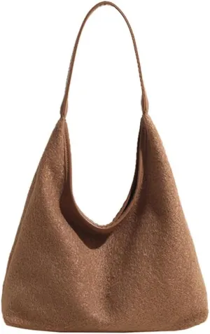 Woolen Crescent Shoulder Bag for Women Slouchy Suede Hobo Bag Wool Tote Handbag Casual Crescent Crossbody Purse