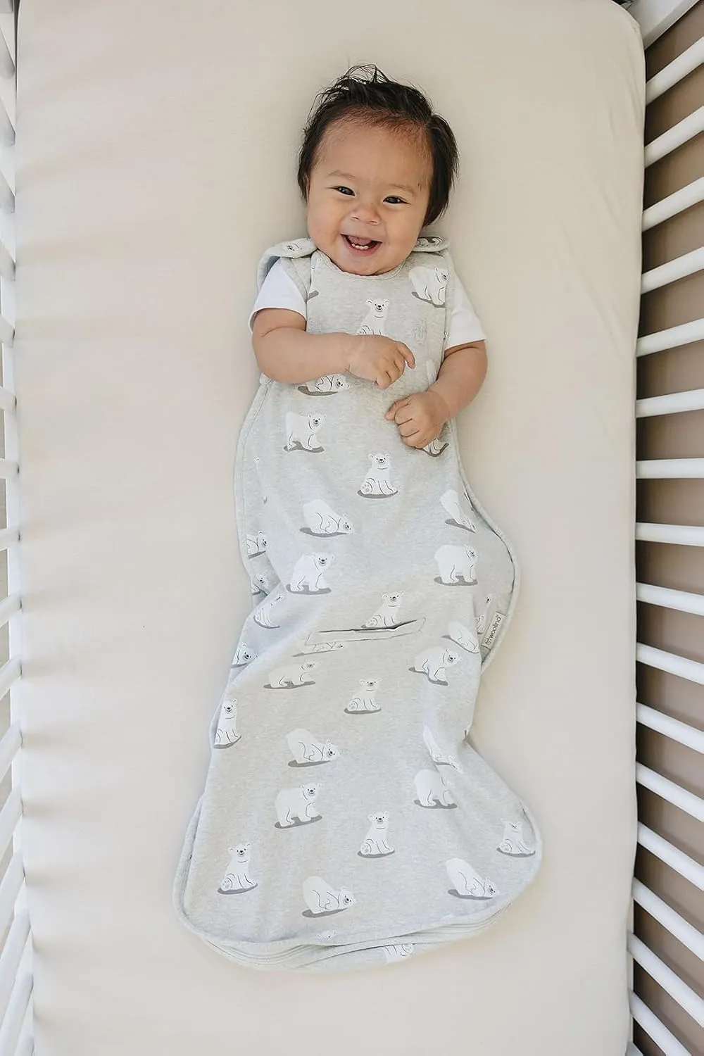 Woolino 4 Season Sleep Sack - Ultimate Merino Wool and Organic Cotton Sleeping Bag - Two-Way Zipper Adjustable Universal Size Sleep Sack for Baby (2-24 Months) - Polar Bear