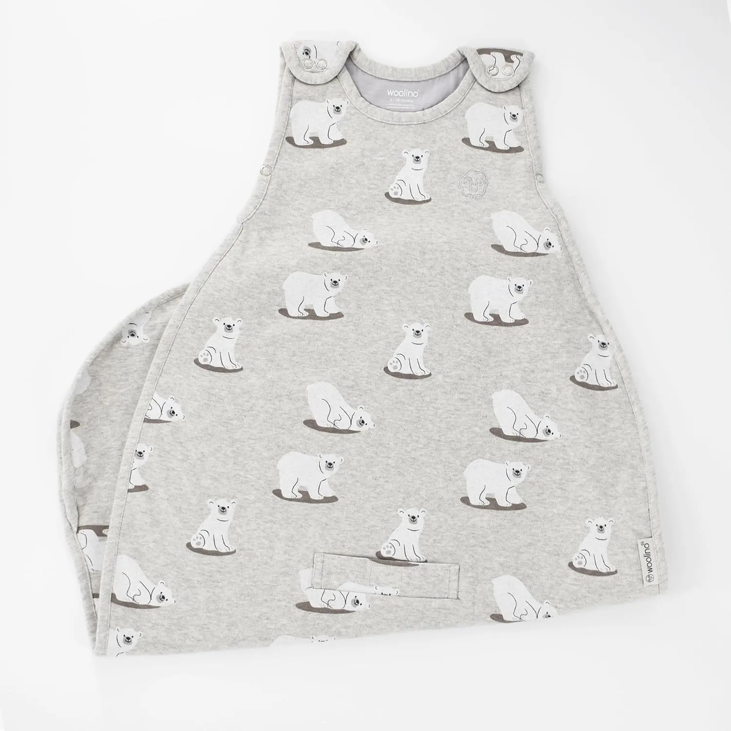 Woolino 4 Season Sleep Sack - Ultimate Merino Wool and Organic Cotton Sleeping Bag - Two-Way Zipper Adjustable Universal Size Sleep Sack for Baby (2-24 Months) - Polar Bear