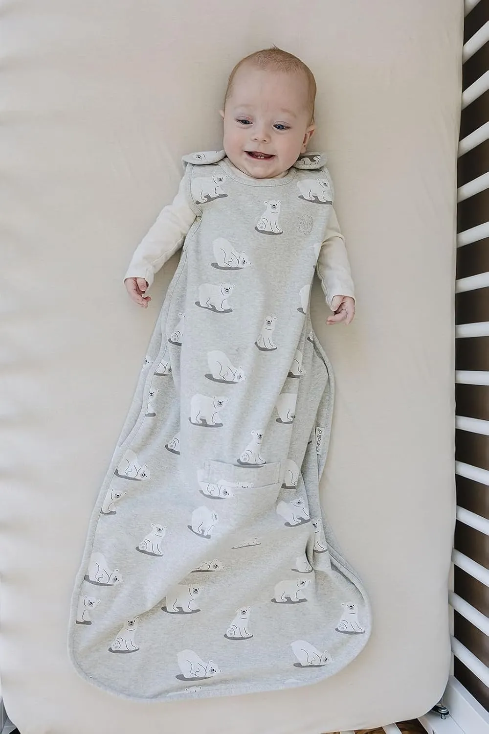 Woolino 4 Season Sleep Sack - Ultimate Merino Wool and Organic Cotton Sleeping Bag - Two-Way Zipper Adjustable Universal Size Sleep Sack for Baby (2-24 Months) - Polar Bear