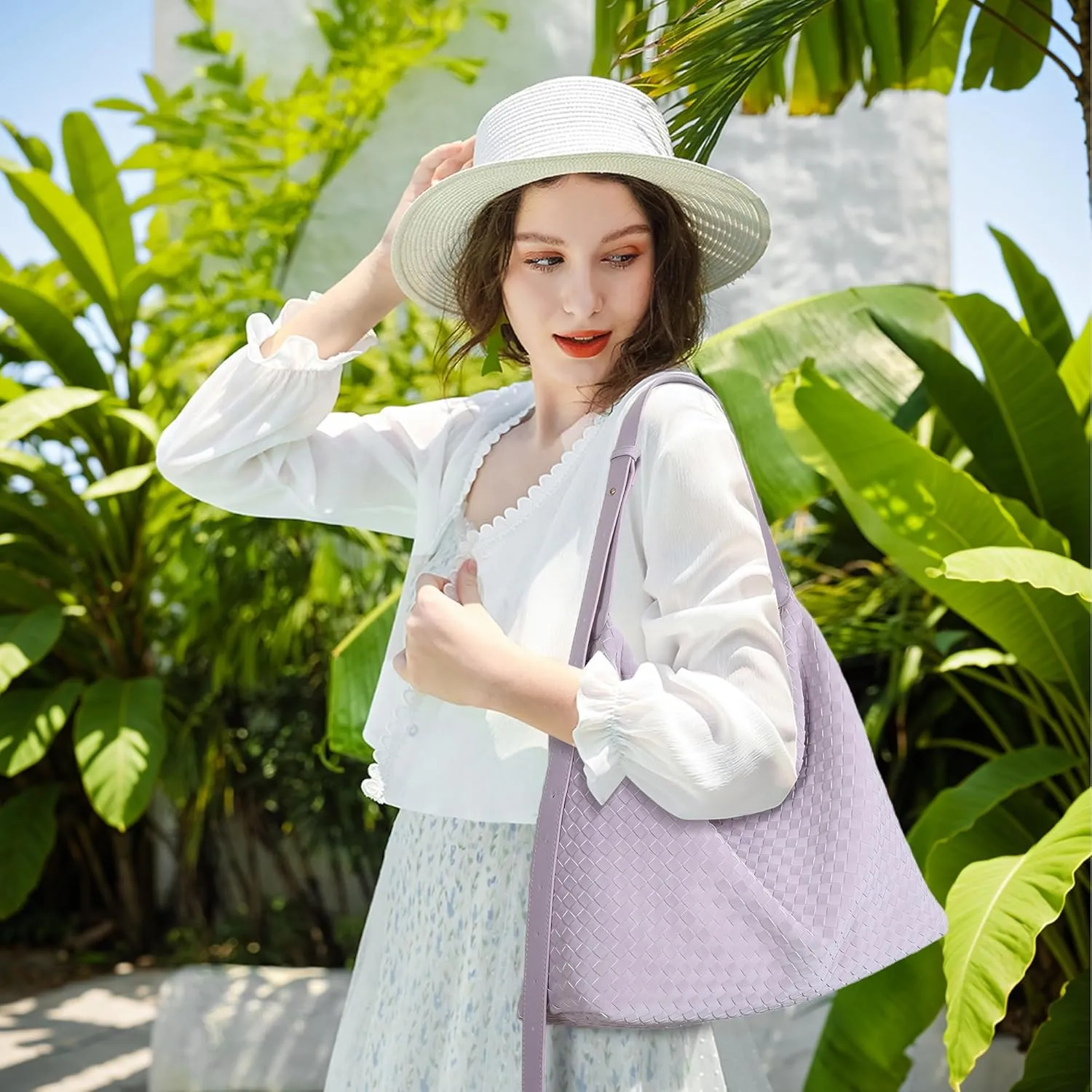Woven Bag for Women, Vegan Leather Tote Bags Large Hobo Purses for Women Handmade Shoulder Bag with Adjustable Strap