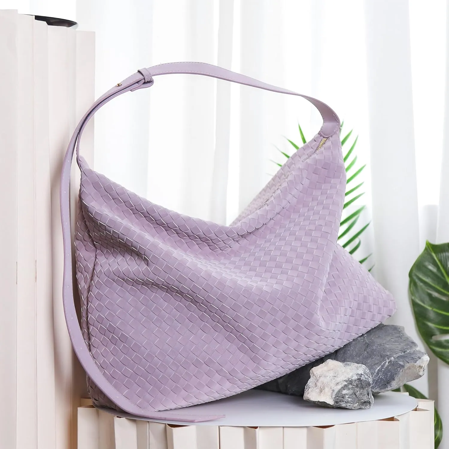 Woven Bag for Women, Vegan Leather Tote Bags Large Hobo Purses for Women Handmade Shoulder Bag with Adjustable Strap