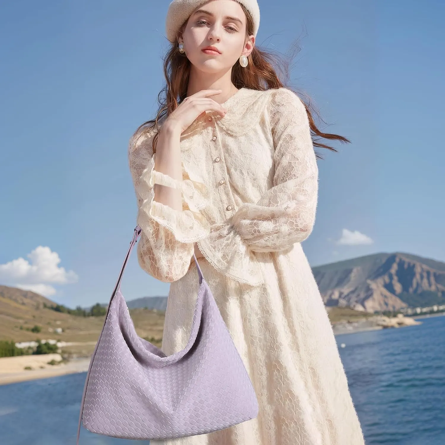 Woven Bag for Women, Vegan Leather Tote Bags Large Hobo Purses for Women Handmade Shoulder Bag with Adjustable Strap