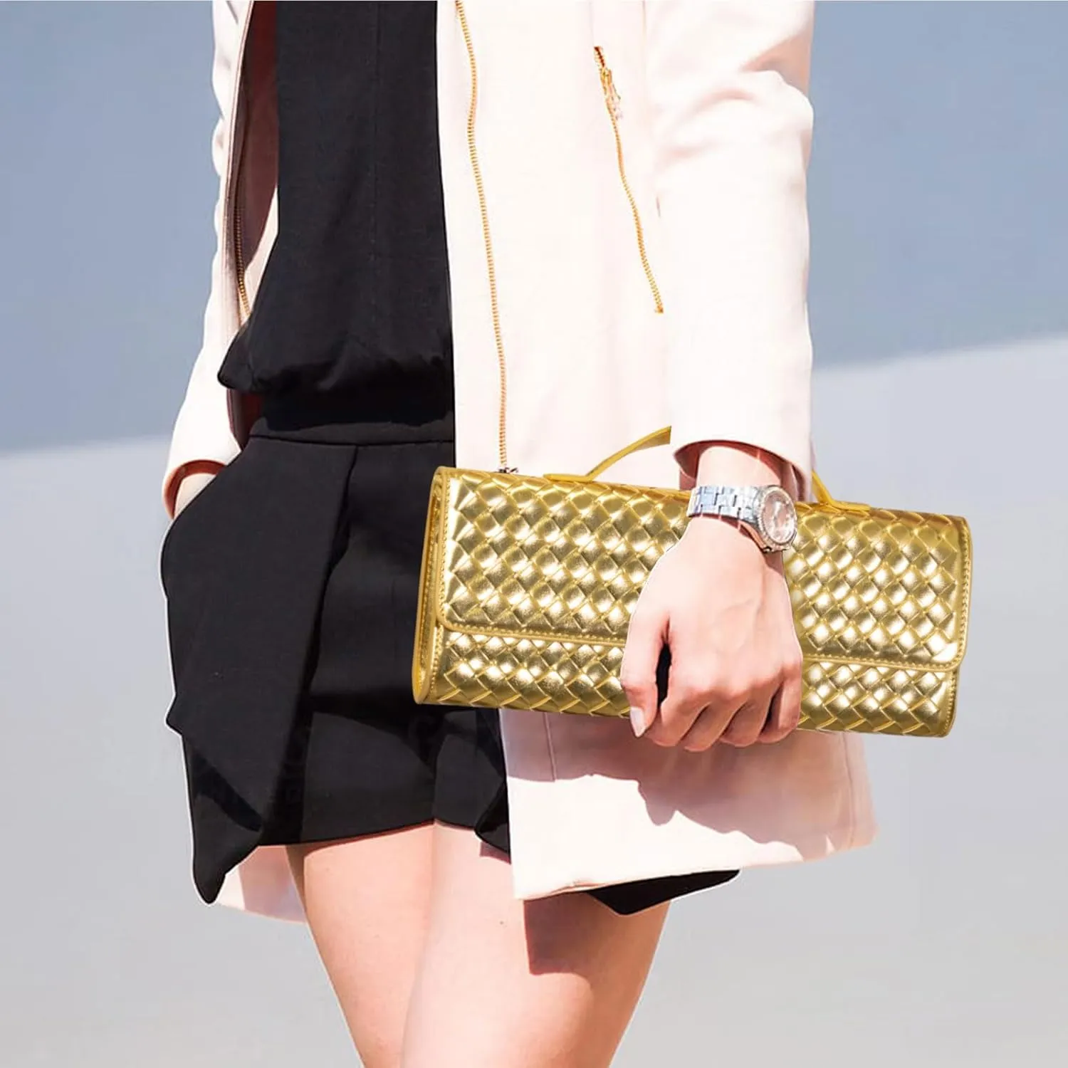 Woven Clutch Purses for Women Evening Bag Handmade Leather Shoulder Handbag Fashion Crossbody Purse