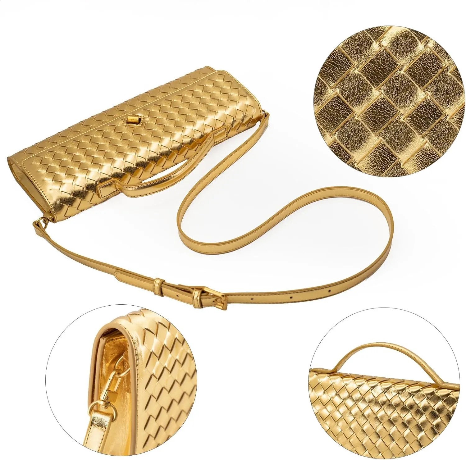 Woven Clutch Purses for Women Evening Bag Handmade Leather Shoulder Handbag Fashion Crossbody Purse