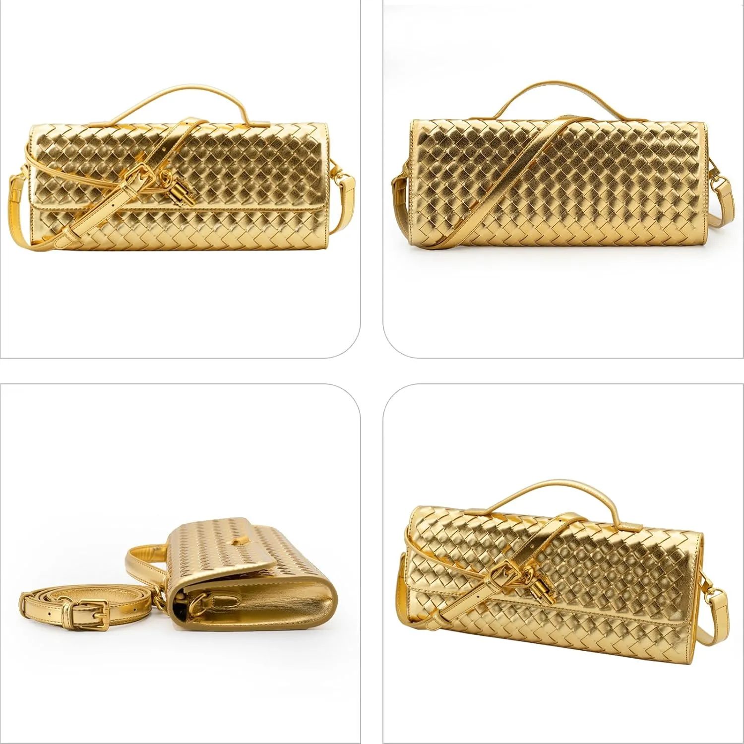 Woven Clutch Purses for Women Evening Bag Handmade Leather Shoulder Handbag Fashion Crossbody Purse