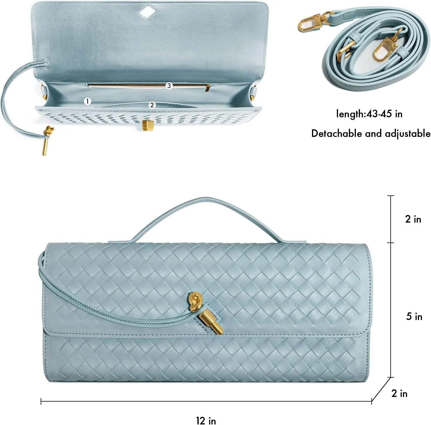 Woven Clutch Purses for Women, Leather Evening Bag Shoulder Handbag Formal Satchel Crossbody Purse Party Bag