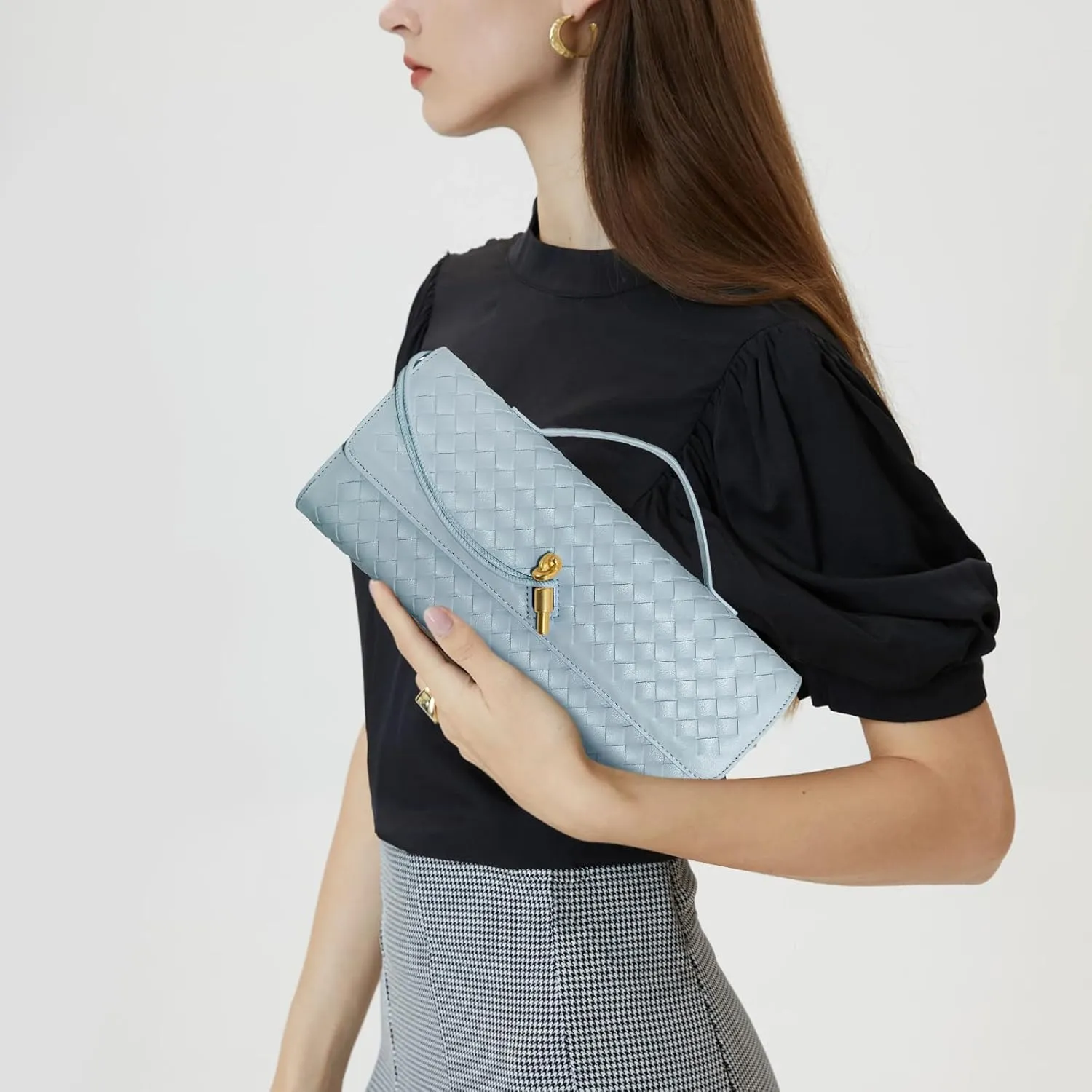 Woven Clutch Purses for Women, Leather Evening Bag Shoulder Handbag Formal Satchel Crossbody Purse Party Bag
