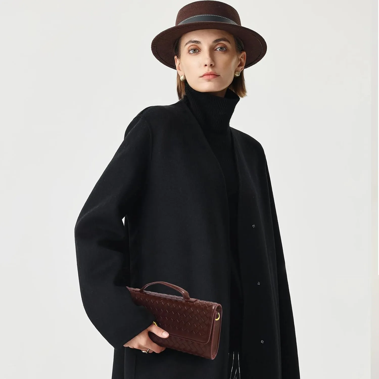 Woven Clutch Purses for Women, Leather Evening Bag Shoulder Handbag Formal Satchel Crossbody Purse Party Bag