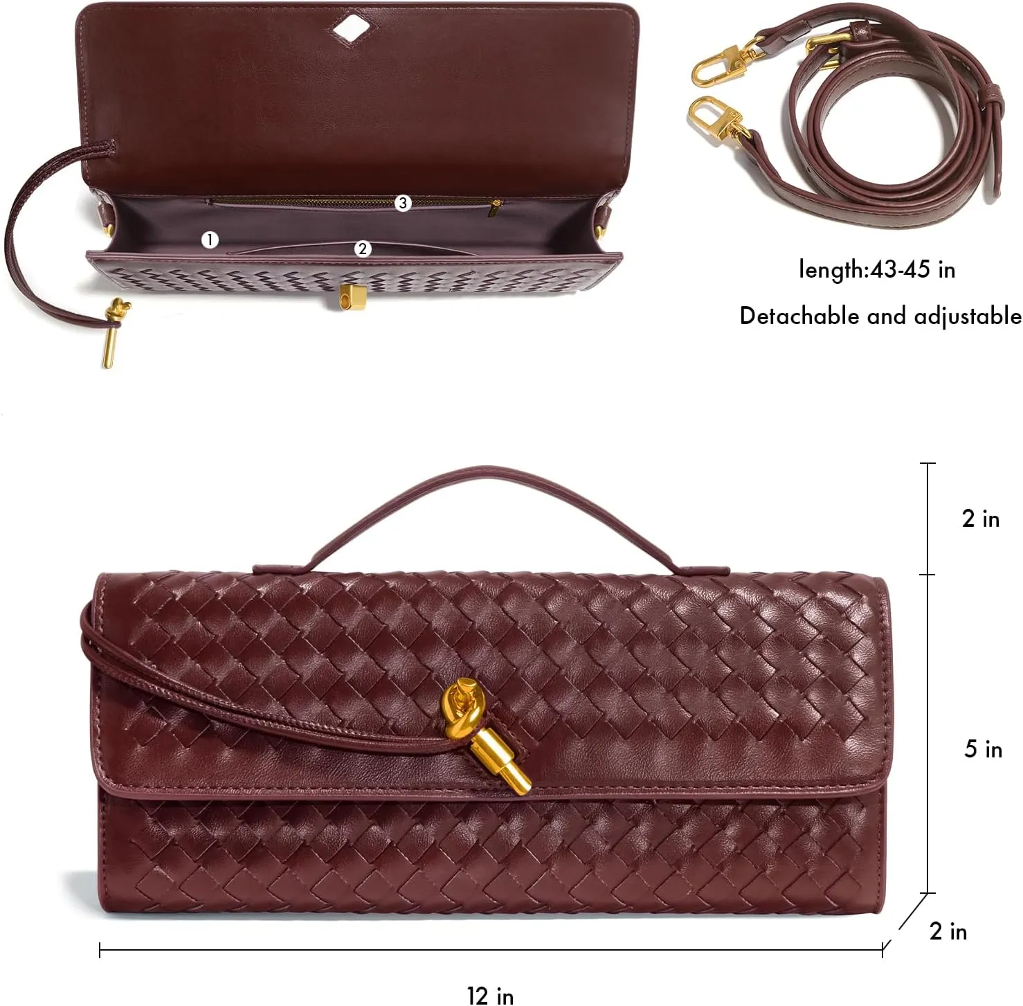 Woven Clutch Purses for Women, Leather Evening Bag Shoulder Handbag Formal Satchel Crossbody Purse Party Bag