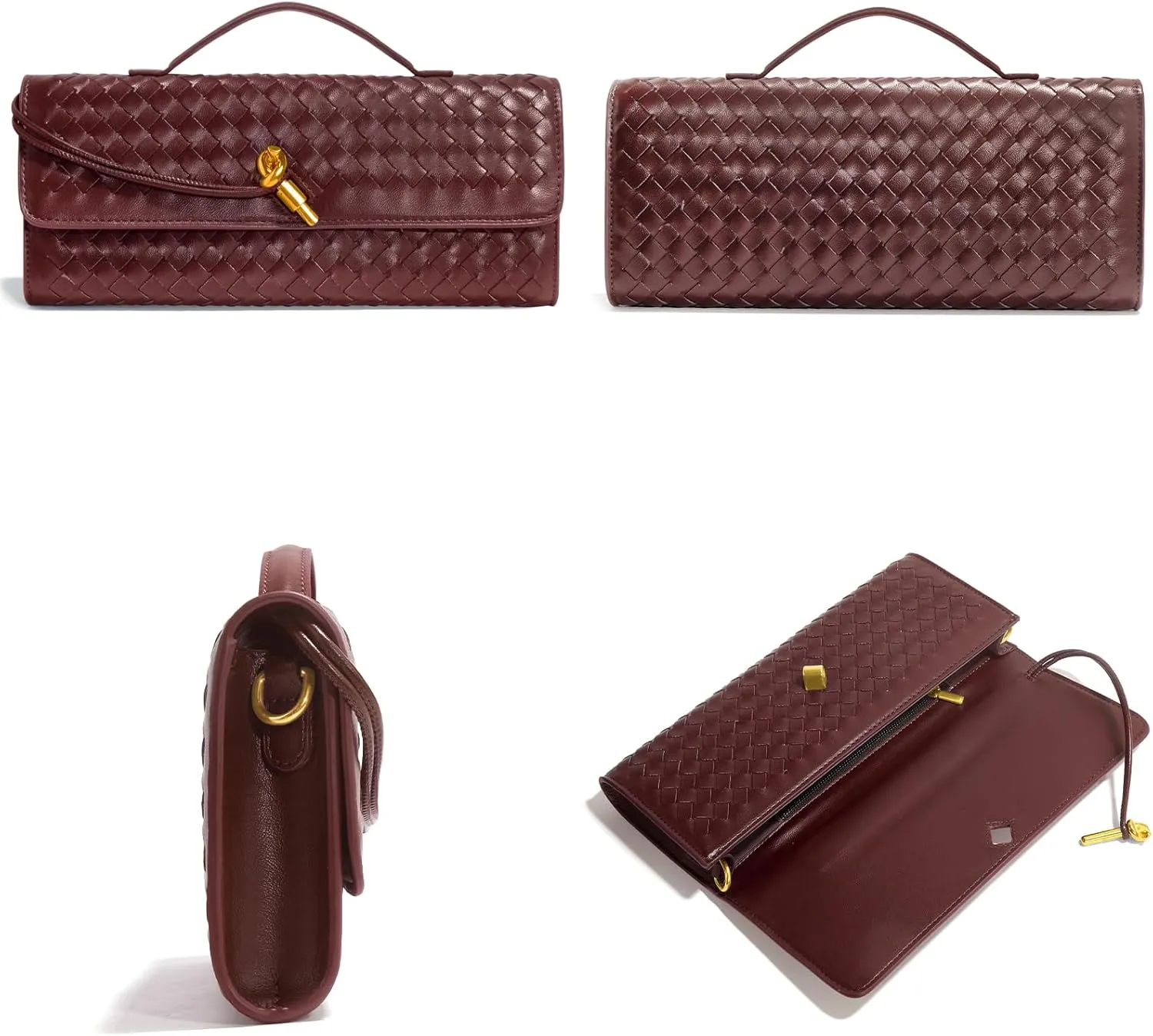 Woven Clutch Purses for Women, Leather Evening Bag Shoulder Handbag Formal Satchel Crossbody Purse Party Bag