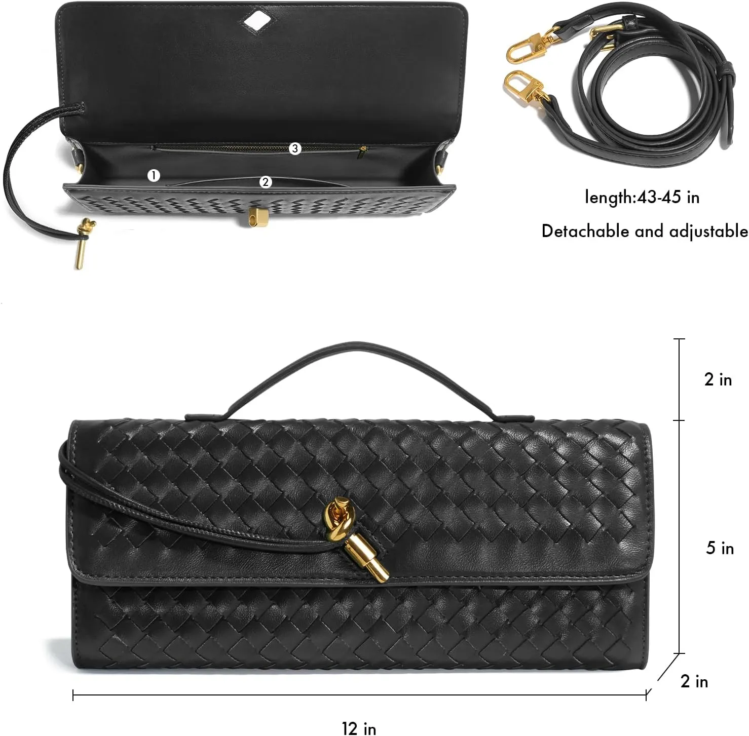 Woven Clutch Purses for Women, Leather Evening Bag Shoulder Handbag Formal Satchel Crossbody Purse Party Bag