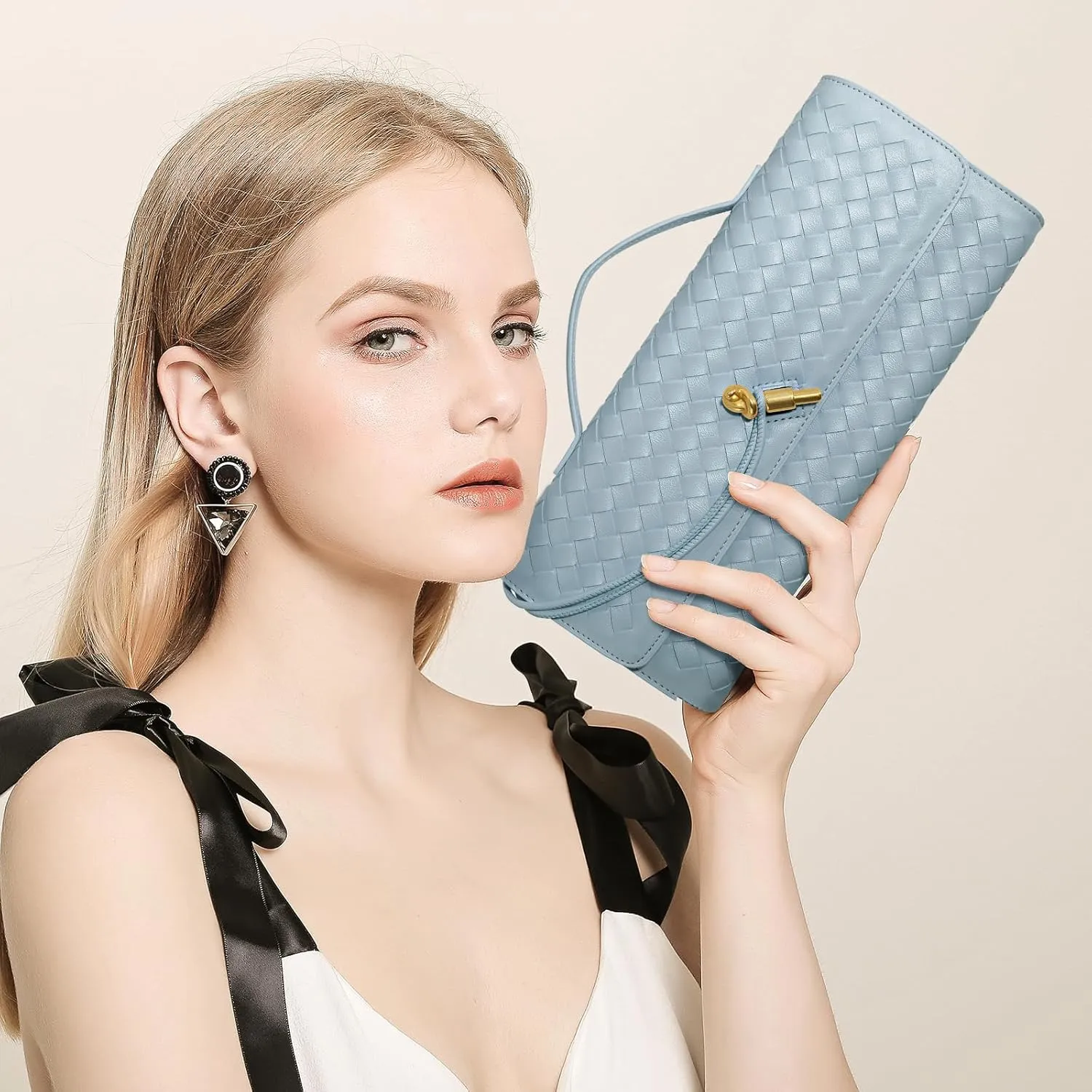 Woven Clutch Purses for Women, Leather Evening Bag Shoulder Handbag Formal Satchel Crossbody Purse Party Bag