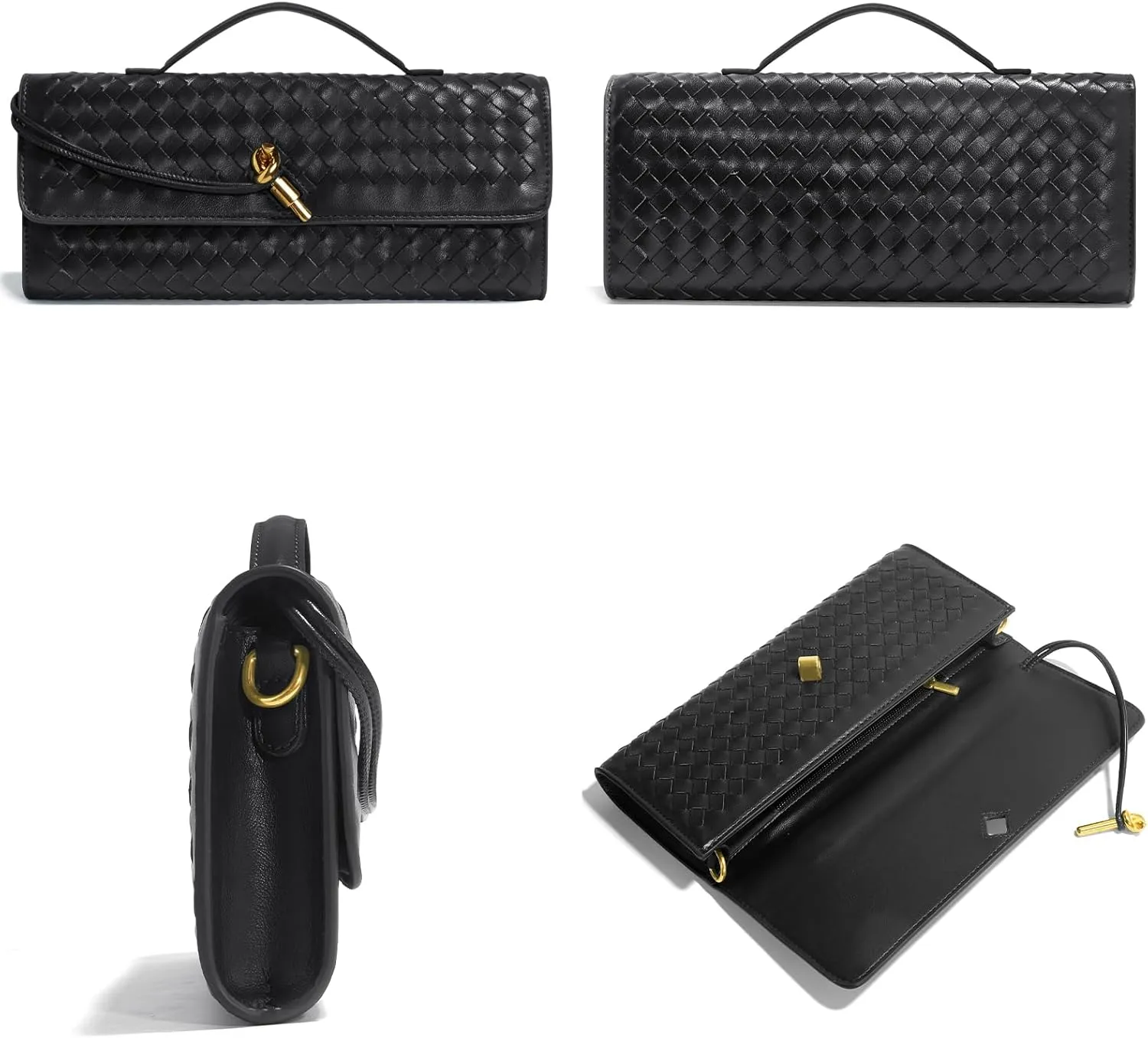 Woven Clutch Purses for Women, Leather Evening Bag Shoulder Handbag Formal Satchel Crossbody Purse Party Bag