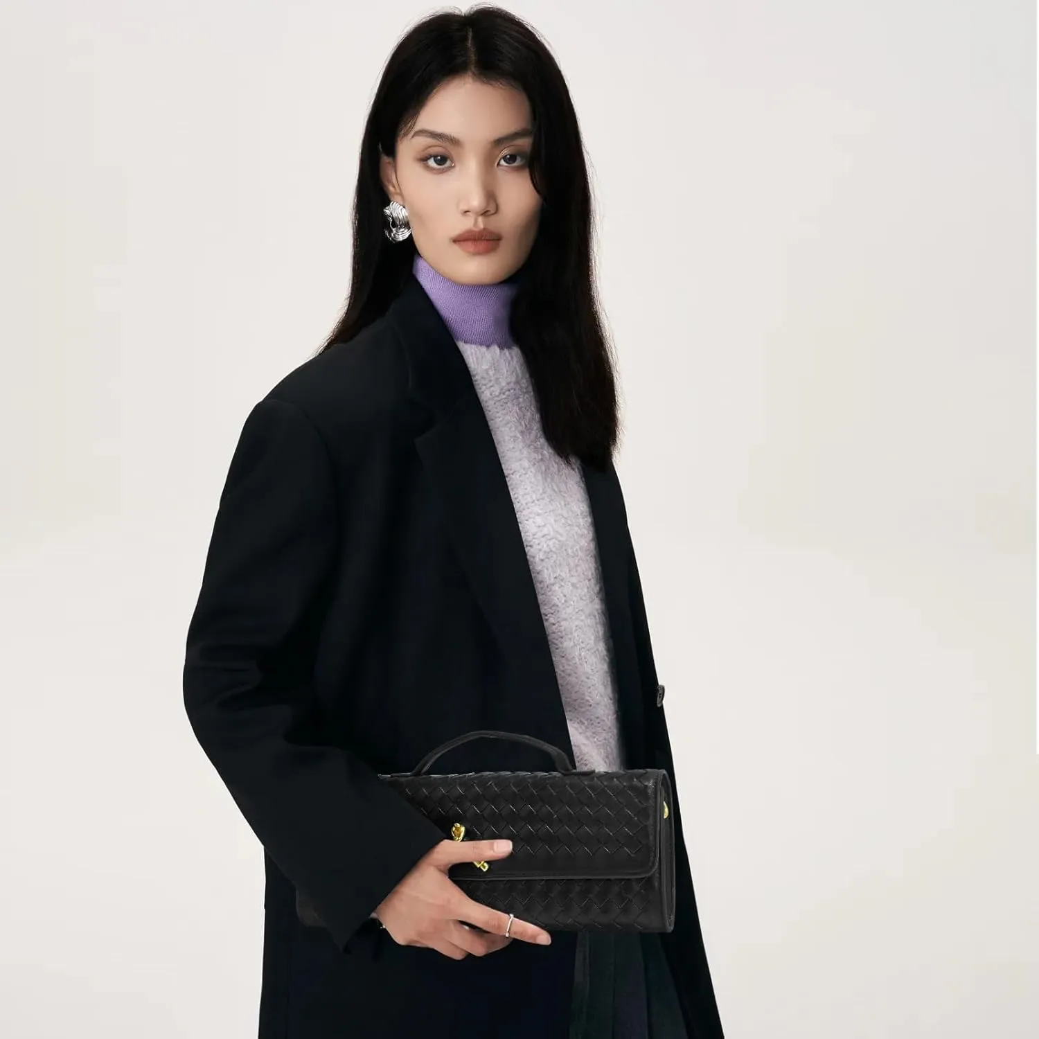 Woven Clutch Purses for Women, Leather Evening Bag Shoulder Handbag Formal Satchel Crossbody Purse Party Bag