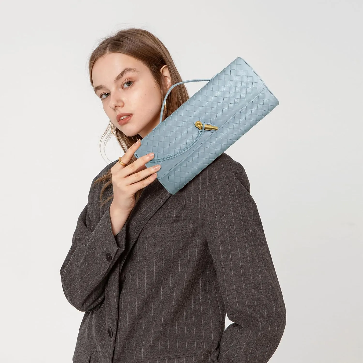 Woven Clutch Purses for Women, Leather Evening Bag Shoulder Handbag Formal Satchel Crossbody Purse Party Bag