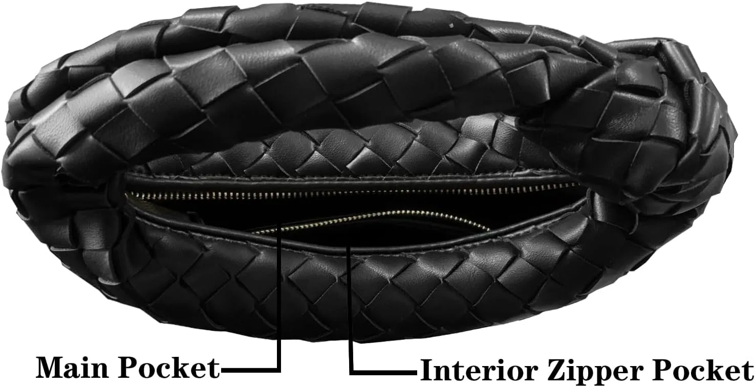 Woven Handbag for Women Knotted Top-Handle Bag Soft PU Leather Hobo Bag Fashion Ladies Evening Clutch