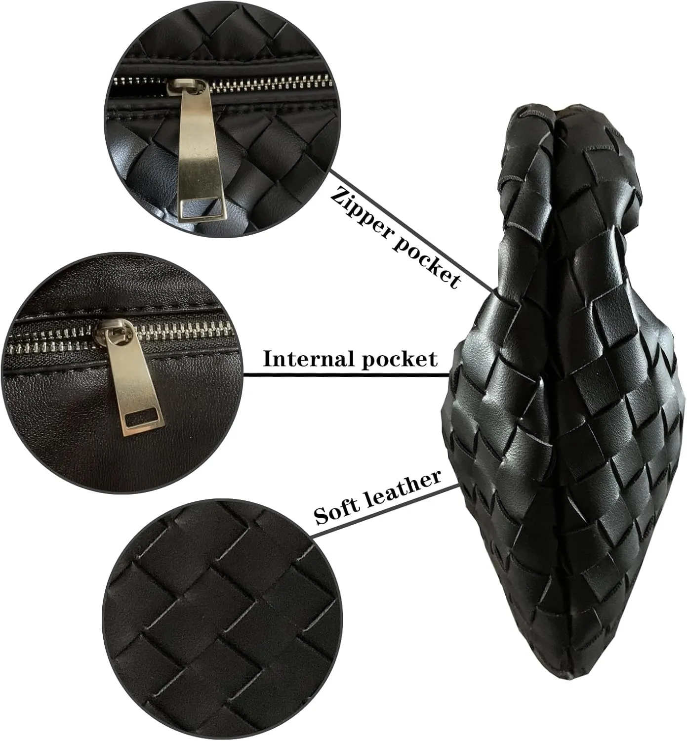Woven Handbag for Women Knotted Top-Handle Bag Soft PU Leather Hobo Bag Fashion Ladies Evening Clutch