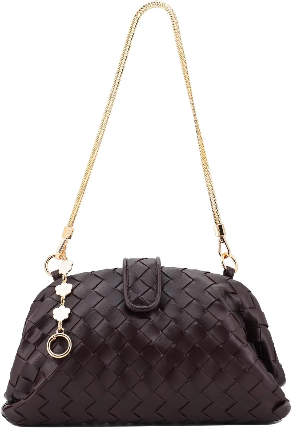 Woven Leather Clutch for Women, Underarm Shoulder Bag Crossbody Purse with Metal and Extender Chain