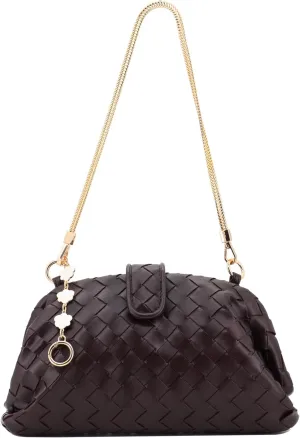 Woven Leather Clutch for Women, Underarm Shoulder Bag Crossbody Purse with Metal and Extender Chain