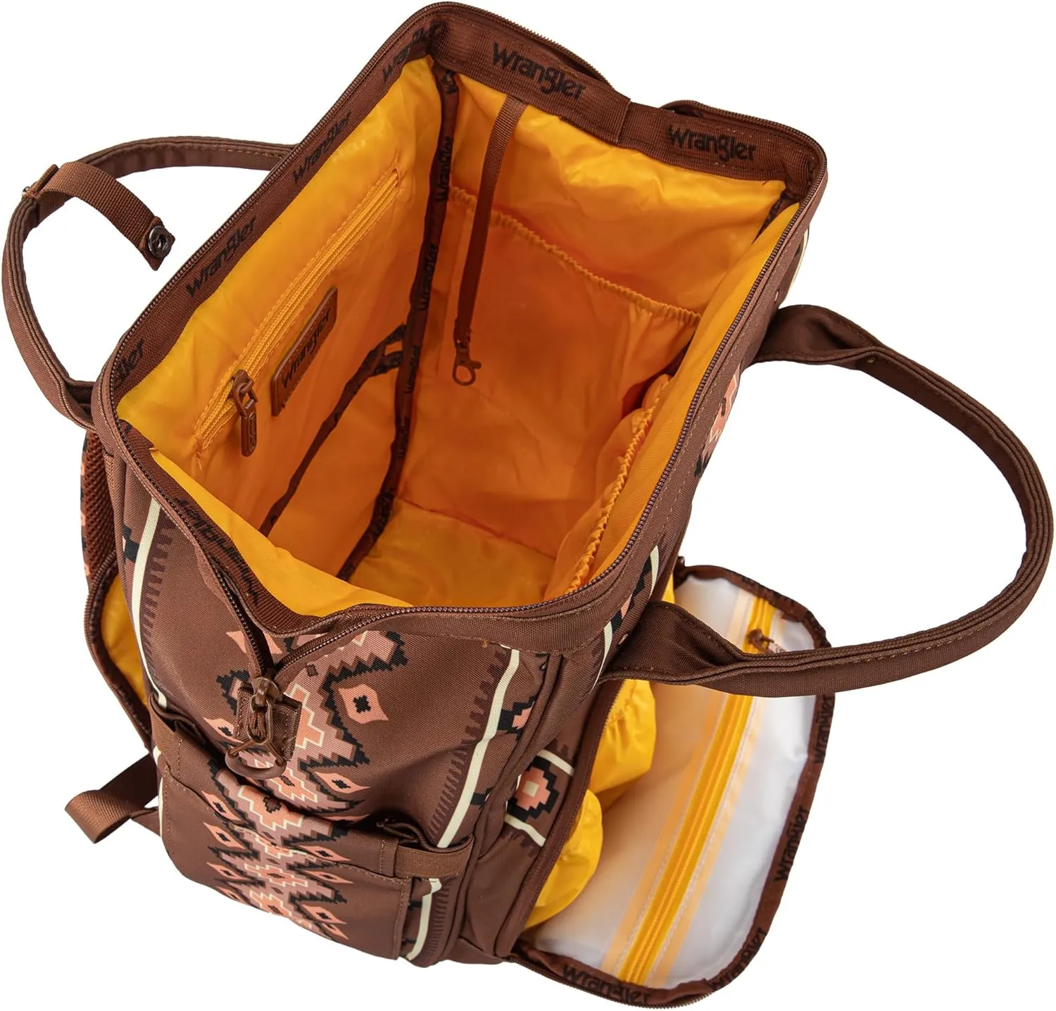 Wrangler Aztec Backpack Organized Daypack Travel Baby Bag with Stroller Strap and Side Bottle Pockets