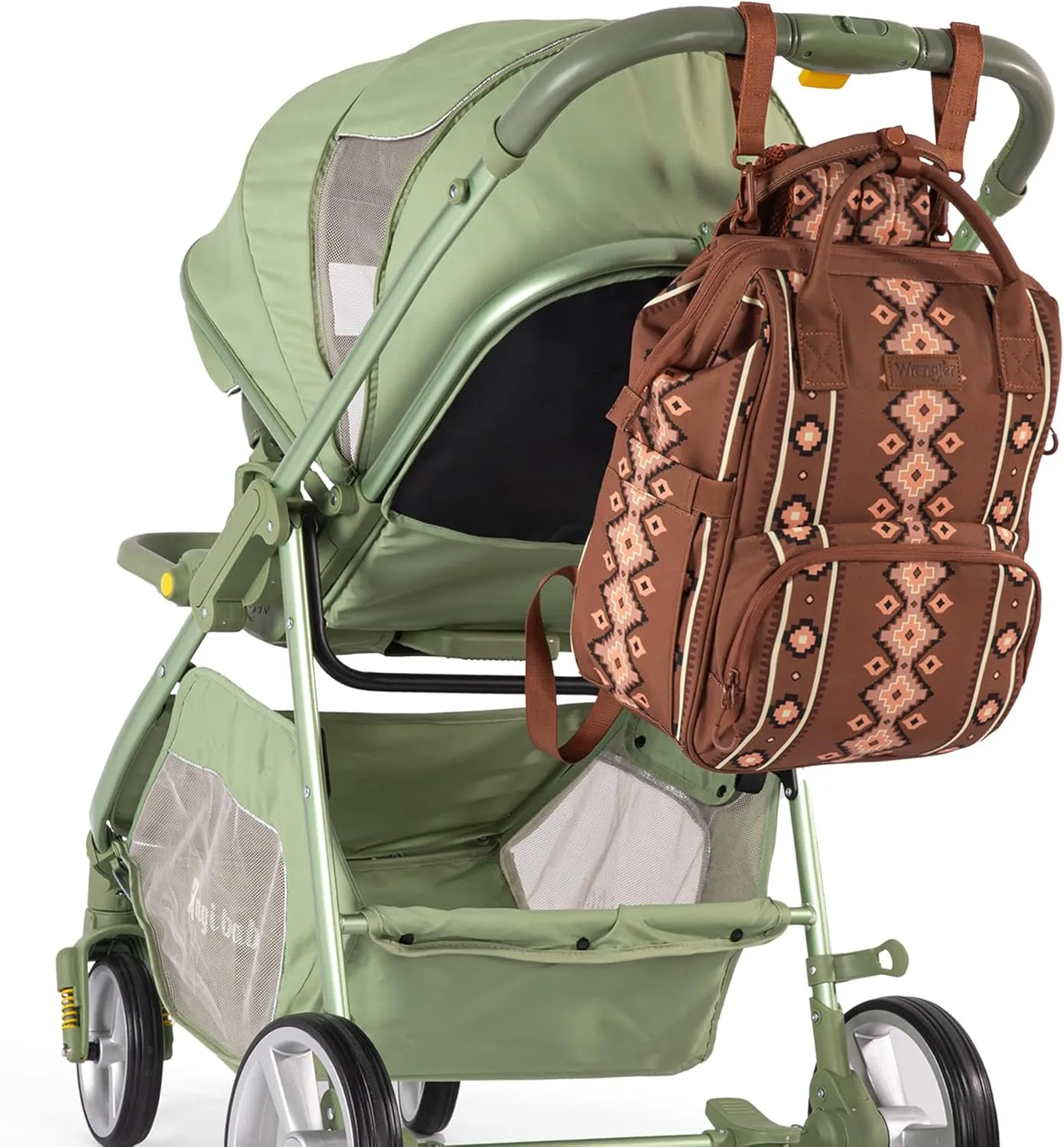 Wrangler Aztec Backpack Organized Daypack Travel Baby Bag with Stroller Strap and Side Bottle Pockets