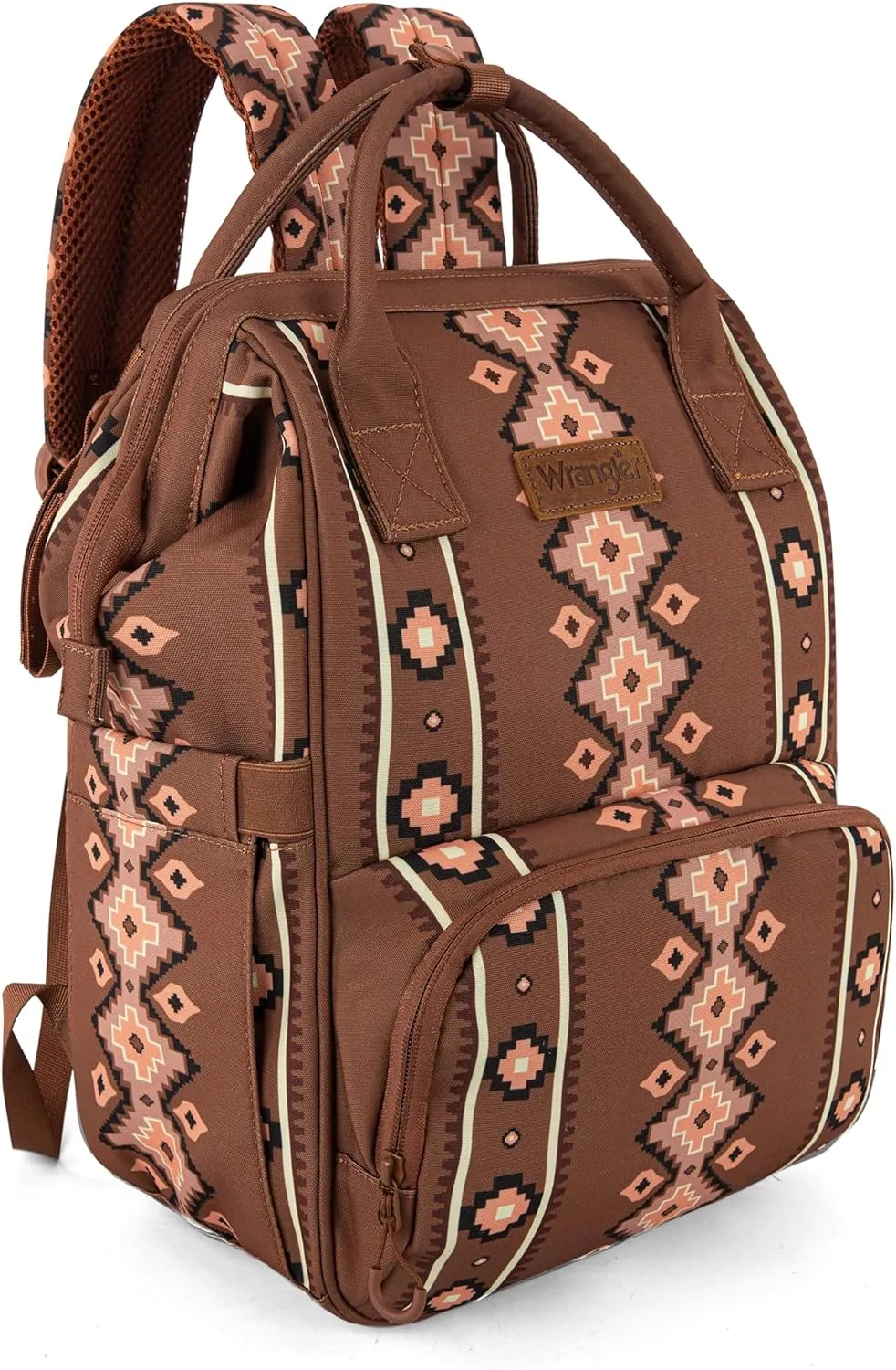Wrangler Aztec Backpack Organized Daypack Travel Baby Bag with Stroller Strap and Side Bottle Pockets