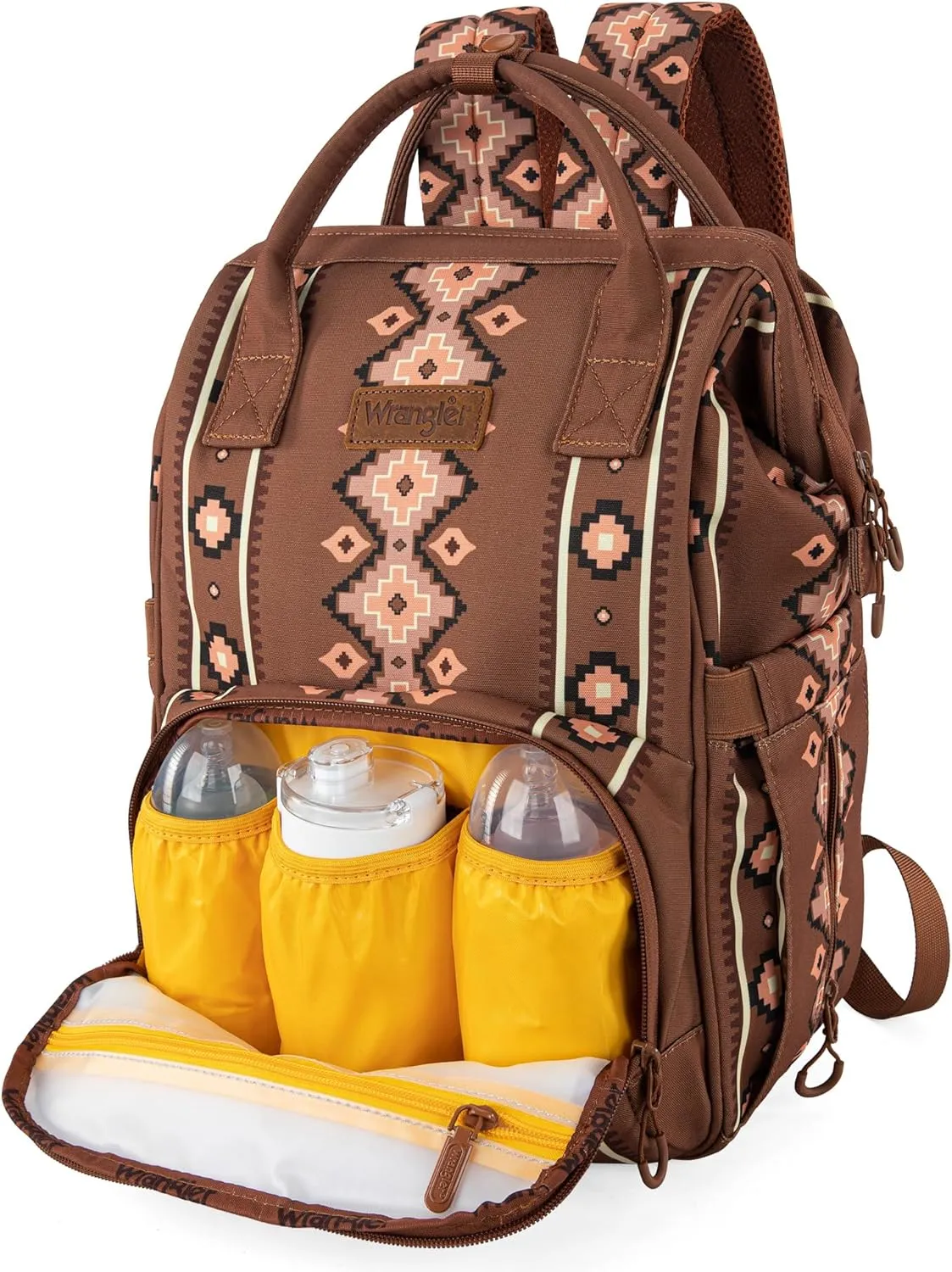 Wrangler Aztec Backpack Organized Daypack Travel Baby Bag with Stroller Strap and Side Bottle Pockets