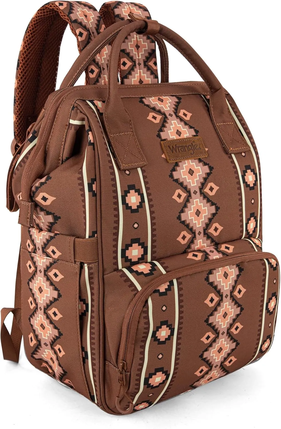 Wrangler Aztec Backpack Organized Daypack Travel Baby Bag with Stroller Strap and Side Bottle Pockets