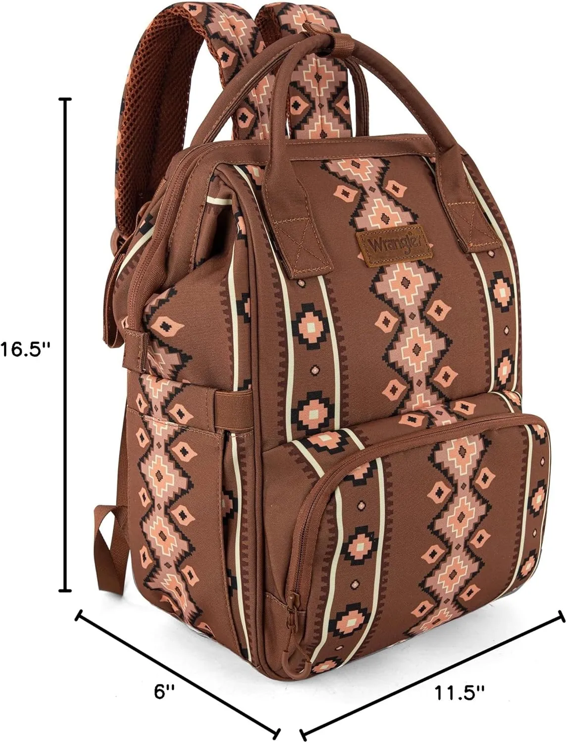 Wrangler Aztec Backpack Organized Daypack Travel Baby Bag with Stroller Strap and Side Bottle Pockets