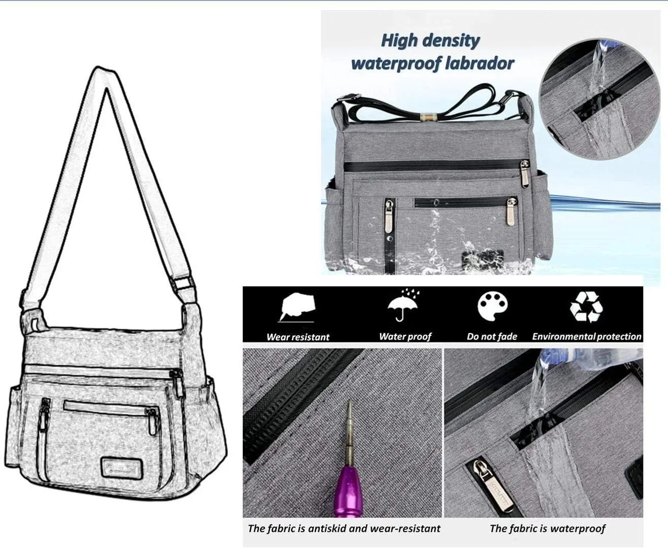 Wxnow Multi Pocket Shoulder Bag Crossbody Bag for Women Travel Purse Work Bag