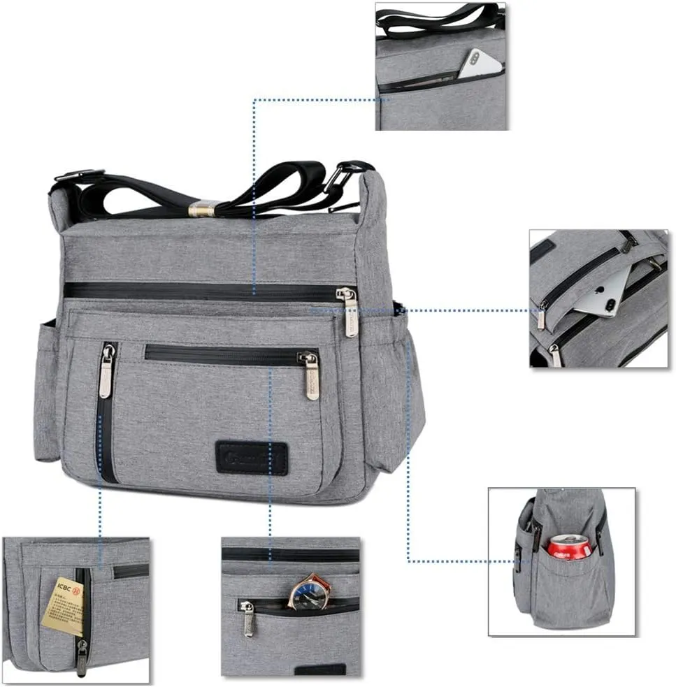 Wxnow Multi Pocket Shoulder Bag Crossbody Bag for Women Travel Purse Work Bag