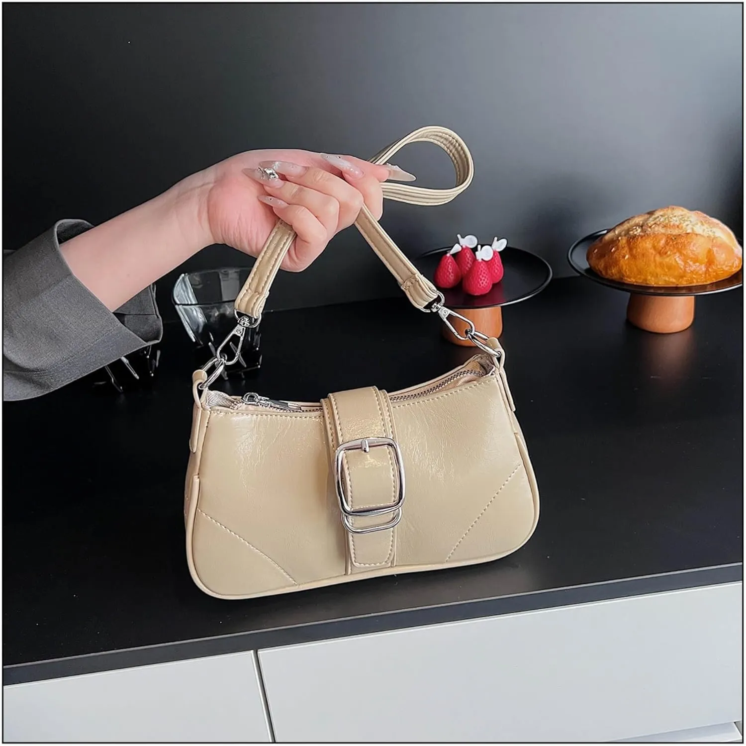 Y2K Style Trendy Purse with Buckle Detail, Punk Hobo Clutch Purse Bag, Ideal for Outings