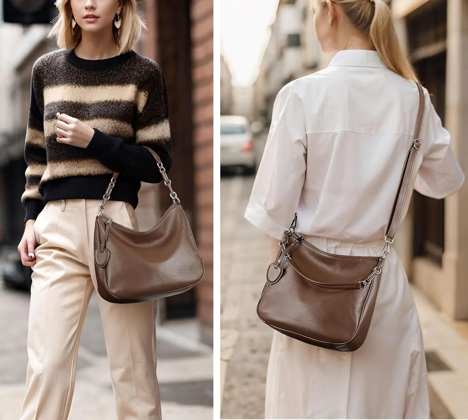 YALUXE Real Leather Hobo Bags for Women Designer Handbags Shoulder Bags Cross-body Purses