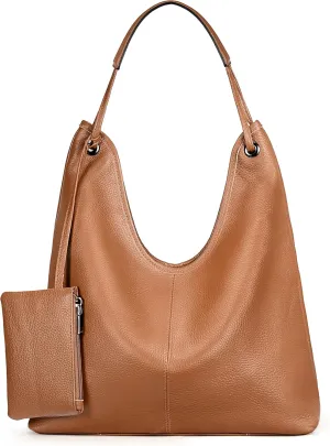 YALUXE Women’s Genuine Cowhide Leather Hobo Handbag Shoulder Bag Purse with Coin Pouch