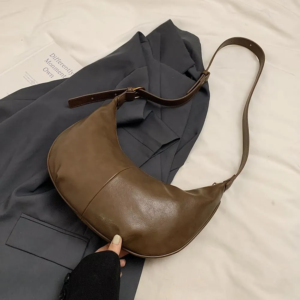 YFGBCX Leather Hobo Bags for Women Tote Bag with Zipper Womens Crescent Crossbody Bag