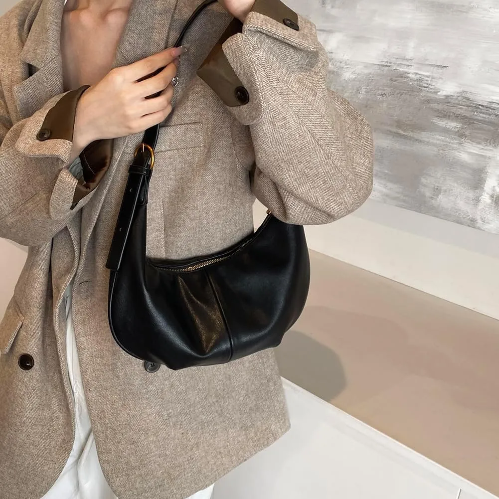 YFGBCX Leather Hobo Bags for Women Tote Bag with Zipper Womens Crescent Crossbody Bag