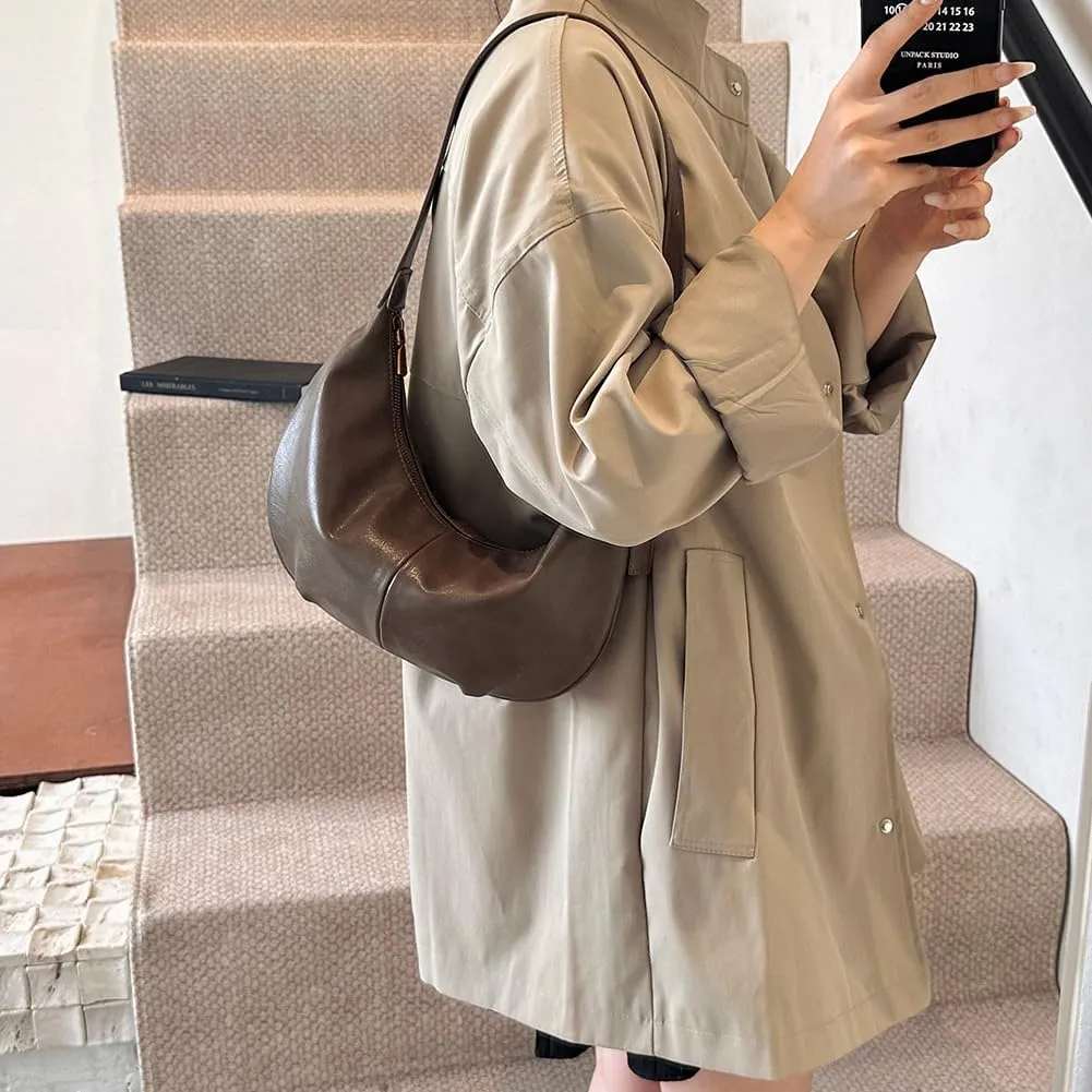 YFGBCX Leather Hobo Bags for Women Tote Bag with Zipper Womens Crescent Crossbody Bag