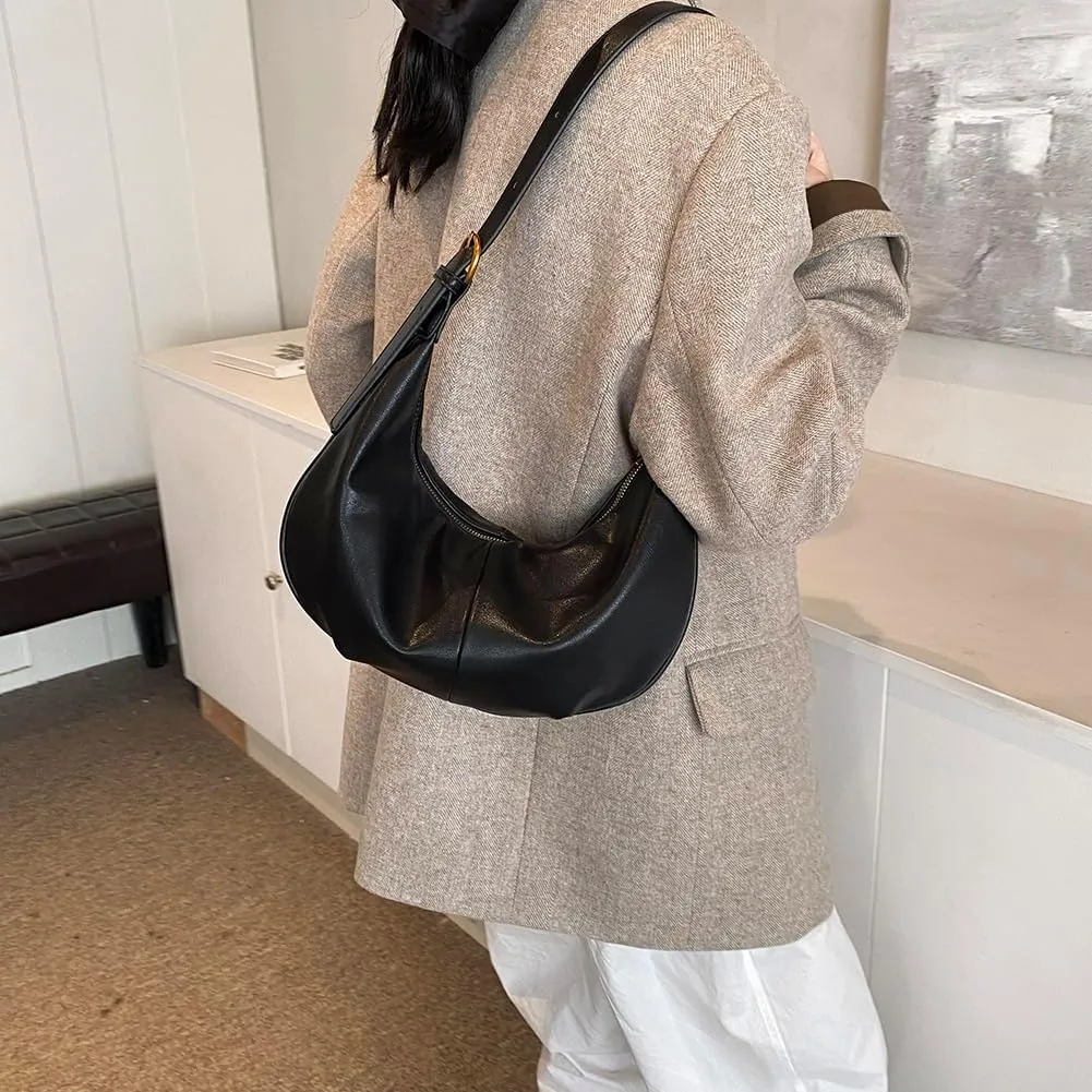 YFGBCX Leather Hobo Bags for Women Tote Bag with Zipper Womens Crescent Crossbody Bag