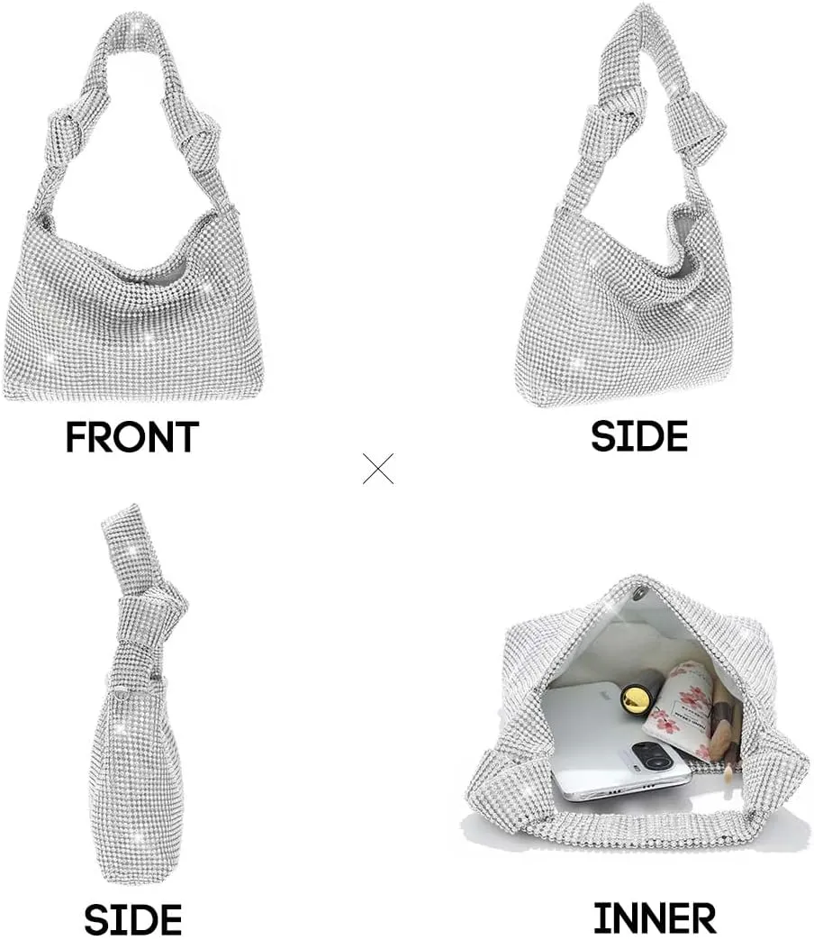 Yokawe Rhinestone Purses for Women Evening Bag Sparkly Mini Hobo Bag Vacation Party Club Wedding Handbag