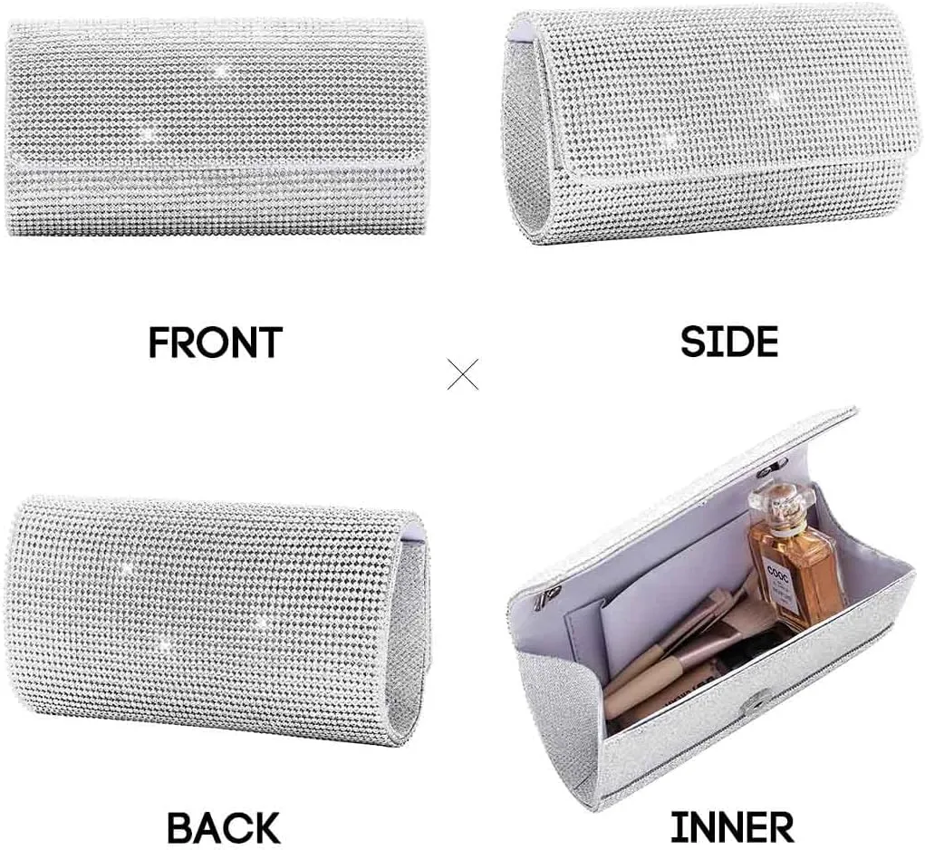 Yokawe Women's Bling Crystals Evening Clutch Bag Sparkly Rhinestone Purse Crossbody Bags Wedding Prom Party Handbags