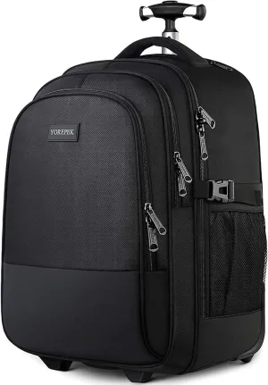 YOREPEK 15.6 Inch Backpack with Wheels, Large Rolling Backpack, Water Resistant Business Travel Carry on Wheeled Backpack Bag, Black
