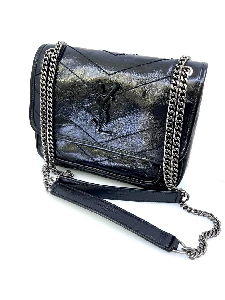 YSL NIKI BABY CHAIN BAG IN CRINKLED VINTAGE LEATHER