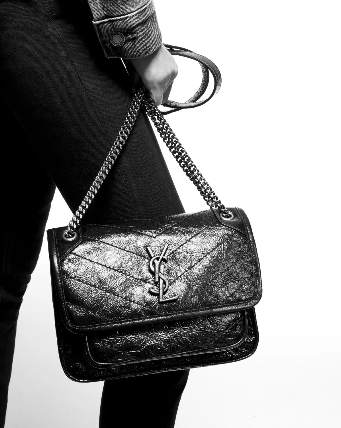 YSL NIKI BABY CHAIN BAG IN CRINKLED VINTAGE LEATHER